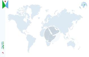 blå värld Karta med förstorande på djibouti. vektor