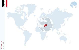 blå värld Karta med förstorande på syrien. vektor