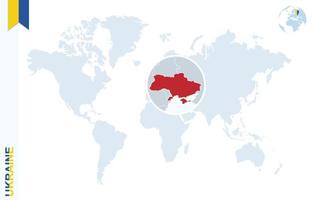 blå värld Karta med förstorande på ukraina. vektor