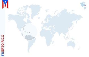blå värld Karta med förstorande på puerto rico. vektor