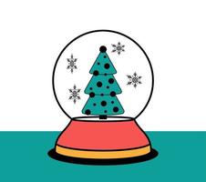 jul snöboll med träd. snö klot isolerat linje stil design. festlig xmas objekt. Lycklig ny år och glad jul. vektor illustration