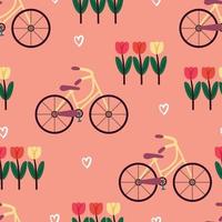sömlös mönster tecknad serie cykel och blomma vektor