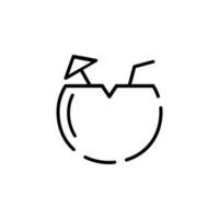 kokos dryck, juice prickad linje ikon vektor illustration logotyp mall. lämplig för många syften.
