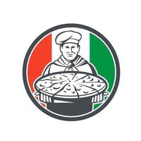 italienischer koch, der pizzakreis retro serviert vektor