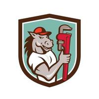 Pferd Klempner Affe Schraubenschlüssel Wappen Cartoon vektor