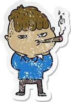 bedrövad klistermärke av en tecknad man som röker vektor
