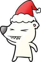 Wütender Eisbär-Gradienten-Cartoon einer tragenden Weihnachtsmütze vektor