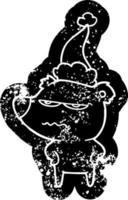 Wütender Bär Polar Cartoon beunruhigte Ikone einer tragenden Weihnachtsmütze vektor