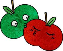 Retro-Grunge-Textur Cartoon saftiger Apfel vektor