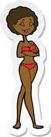 klistermärke av en tecknad retro kvinna i bikini vektor