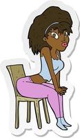 Aufkleber einer Cartoon-Frau, die auf einem Stuhl posiert vektor