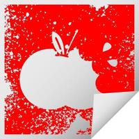 Distressed Square Peeling Aufkleber Symbol saftiger Apfel vektor