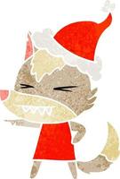 wütender Wolf Retro-Cartoon einer tragenden Weihnachtsmütze vektor