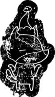 tecknad nödställd ikon av en varg som visar tänder som bär tomtehatt vektor
