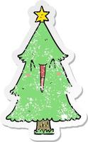 beunruhigter Aufkleber eines Cartoon-Weihnachtsbaums vektor