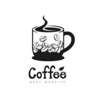 kaffe kopp begrepp logotyp med kaffe bönor inuti vektor
