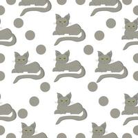 grå katter och prickar sömlös mönster, liggande katter på en vit bakgrund vektor