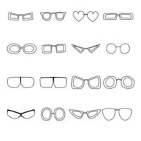 uppsättning av hand dragen klotter glasögon. vektor skiss illustration av svart översikt glasögon, linjär ikon, solglasögon för skriva ut, färg sida, design, logotyp.