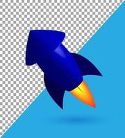 blå raket, med gas brand, 3d vektor illustration ikon