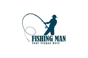 fiske hobby logotyp mall i blå. fisk jägare. vektor