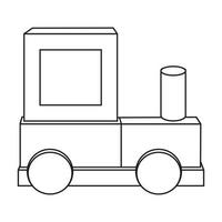 Bau einer Dampflokomotive aus Holzwürfeln, Konturfärbung, vektorisolierte Illustration in flachem Stil vektor