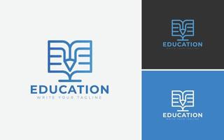 minimal utbildning logotyp design mall. akademi logotyp vektor för gradering, penna, penna, och bok ikoniska begrepp.