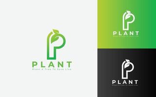 träd plantage logotyp design, bio växt, biologi logotyp, ekologi natur element vektor, träd blad logotyp, brev p logotyp. vektor