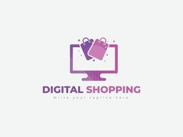 Shopping-Logo-Design-Vorlagenkonzept für digitales Einkaufen, Supermarkt, Online-Shopping-Logo vektor