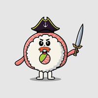 süßer Cartoon-Reis-Sushi-Rollen-Sashimi-Pirat vektor