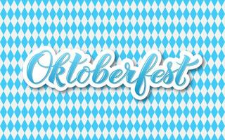 oktoberfest 3d kalligrafi hand text på blå vit rutig bakgrund. bavarian öl festival. vektor mall för din logotyp design, affisch, baner, flygblad, t-tröja, inbjudan.