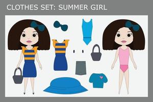 weba uppsättning av kläder för en liten skön flicka för de sommar vektor
