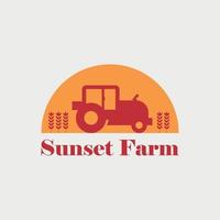 Farm-Logo-Design mit orangefarbenem Sonnenuntergangsbild vektor