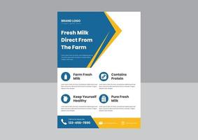 ren gårdsfärsk mjölk leverans flygblad affisch folder design mall. mejeri gårdsfärsk mjölk flygblad affisch design. vektor