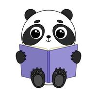 söt tecknad serie panda läsning bok isolerat på vit bakgrund. vektor illustration
