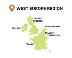 westeuropa-regionskarte und flache vektorillustration des landes. vektor
