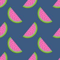 Slice Wassermelone nahtlose Vektor Illustration Muster isoliert auf marineblauem Hintergrund. Design für die Verwendung von Hintergrundtapeten auf Stoffdrucken und anderen.