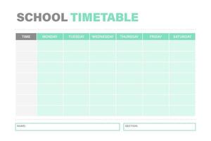 grön och grå skola tidtabell vektor mall