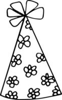 Partyhut mit Blumen. handgezeichneter Doodle-Stil. , minimalistisch, monochrom festlich lustig vektor