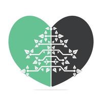 kärlek digital jul träd logotyp. teknisk triangel träd vektor mall design.