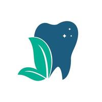 grüner frischer Zahn Zahnblatt Logo Vektordesign. zahnpflege oder zahnarzt-logo-design. vektor