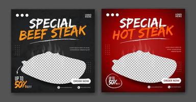 Food Steak Social Media Promotion und Designvorlage für Bannerposts vektor