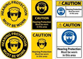 varning hörsel skydd måste vara bärs tecken på vit bakgrund vektor