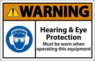 varning hörsel och öga skydd tecken på vit bakgrund vektor