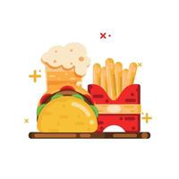 tacos, pommes frites und soda fast food illustration und symbol essen und getränke symbol isoliert vektor
