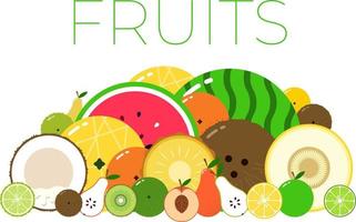 grupp med annorlunda sorterar av frukt med skivad halvor. vitamin frukt packa. platt isolerat vektor på vit bakgrund