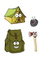uppsättning av tecknad serie camping och vandring ikoner vektor