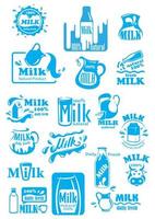 Milchblaue Etiketten und Symbole mit Spritzern vektor