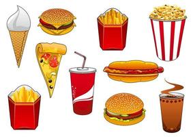 Fast Food mit Essen und Getränken vektor
