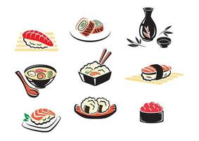 uppsättning av japansk skaldjur ikoner vektor
