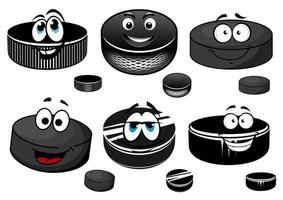 Cartoon schwarze Eishockey-Pucks-Figuren vektor